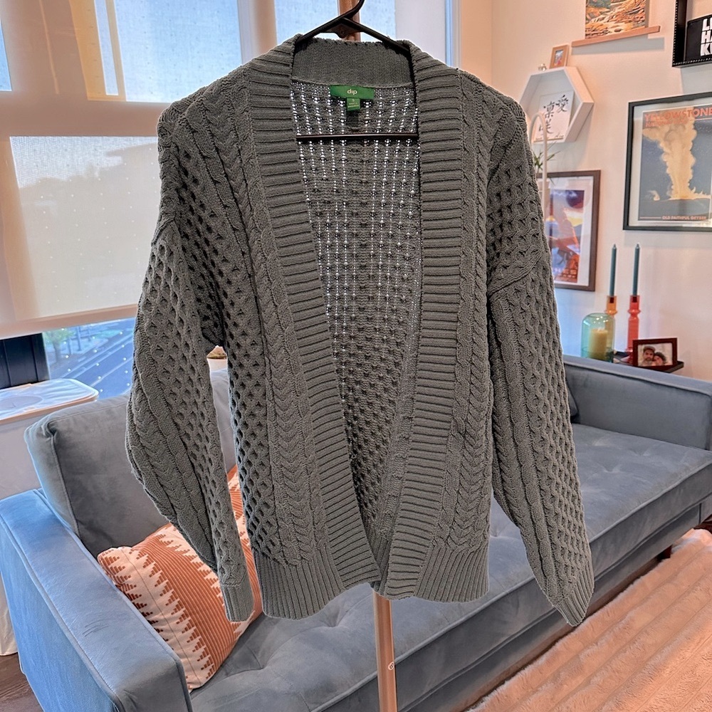 dip Green Chunky Knit Cardigan Sweater